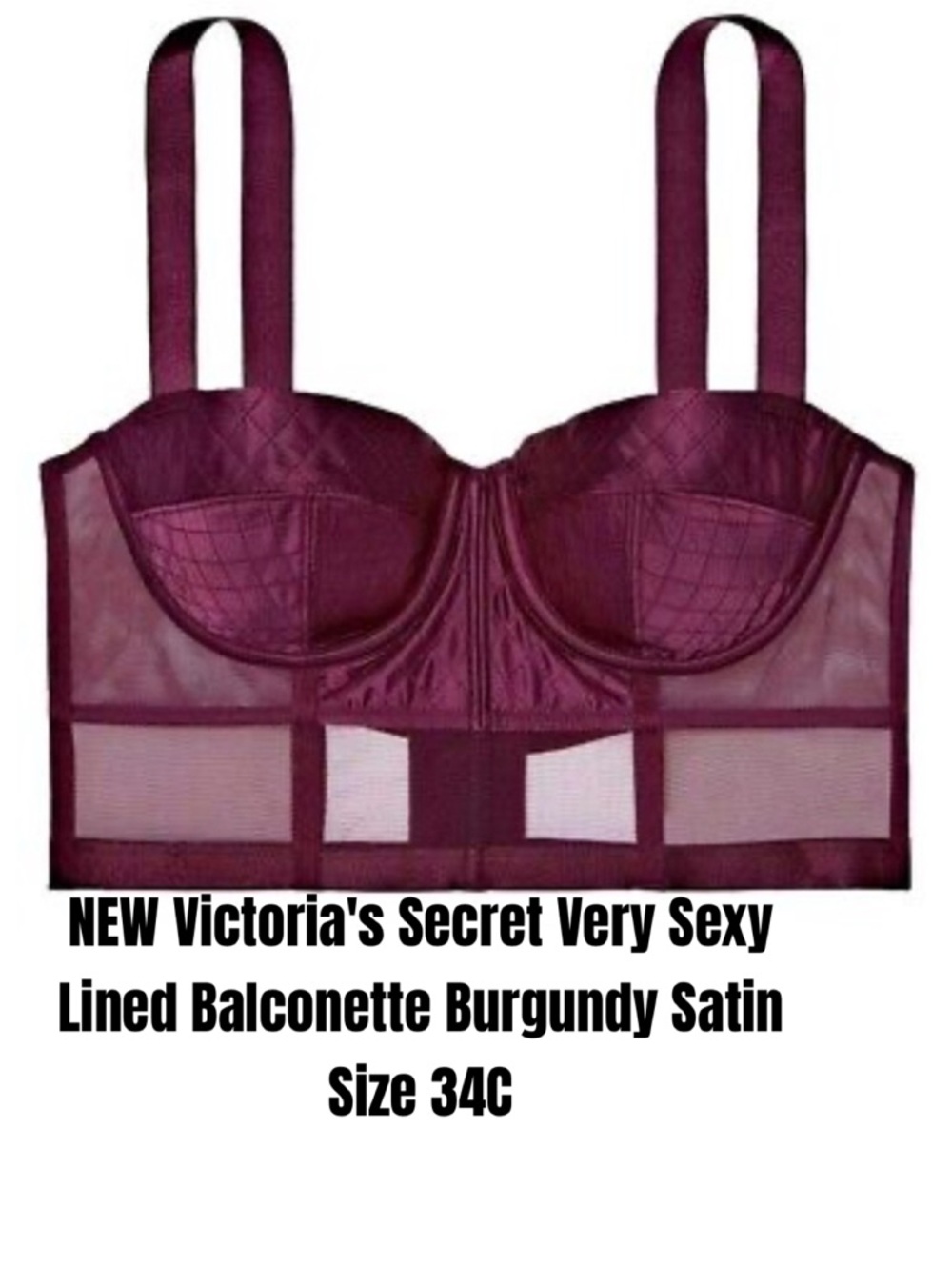 Victoria's Secret Very Sexy Lined Balconette Burgundy Satin Size 34C